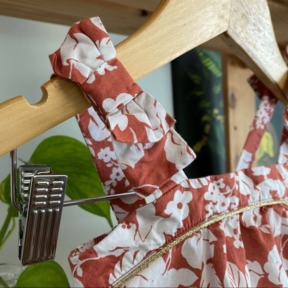 Janie and Jack Rust Orange Floral Print Ruffle Smocked Tank Top - Picture 4 of 10